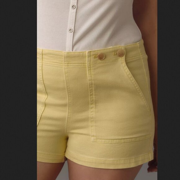 Anthropologie Pilcro The Kit High-Rise Utility Shorts Butter Yellow Sz 16 New - Picture 2 of 12